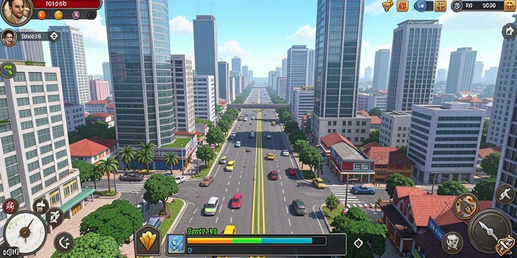 Pemandangan level yang menakjubkan dalam game.